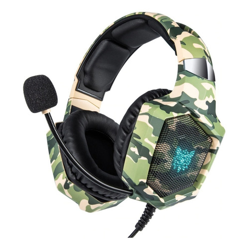 Audífonos gamer Onikuma K8 camuflaje verde con luz  rgb LED