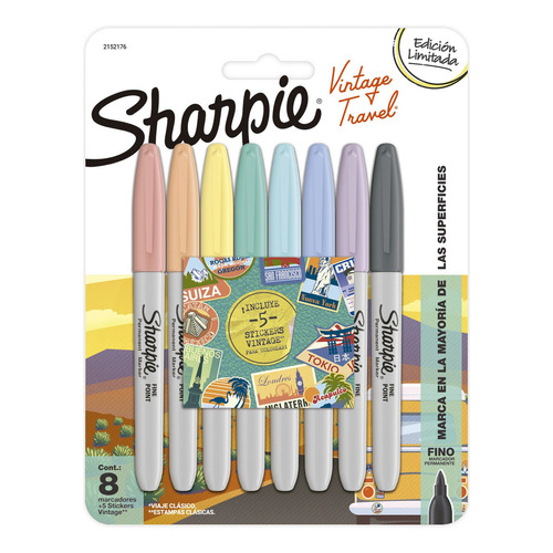 Marcadores Sharpie Permanente Punta Fina Vintage X8 Colores