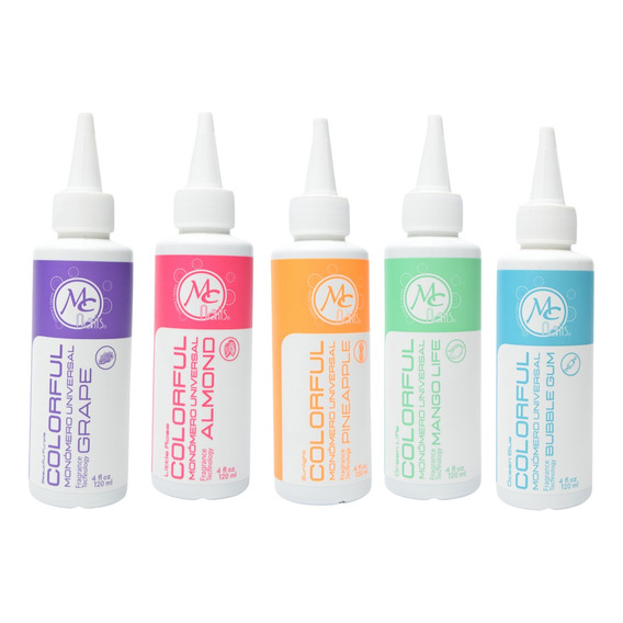 Pack 5 Monómeros Para Uñas Acrílicas Colorful 4oz Mc Nails