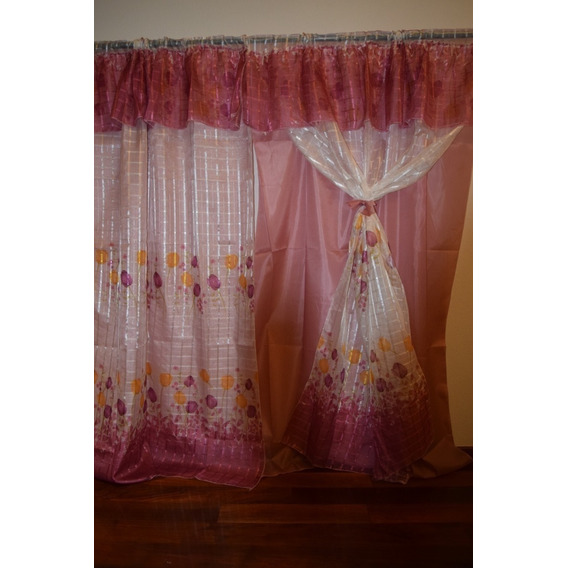 6 Juego De Cortinas Calada Tulipanes C/forro 2m Alto X 2.50 Color Rosa