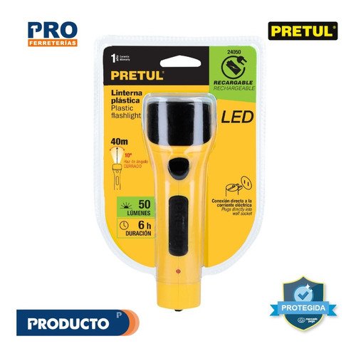 Linterna Recargable De Led, 50 Lúmenes, Pretul Color de la linterna Amarillo Color de la luz Blanco