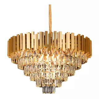 Lustre Pendente Vana Gold 3 Cristal L15 E14 Dourado Cristal 110v/220v