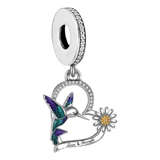 Charm De Plata Corazón De Colibrí