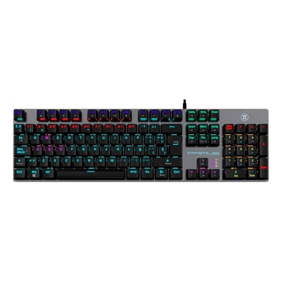 Teclado gamer Primus Ballista90T QWERTY español España color gris con luz 8 colores