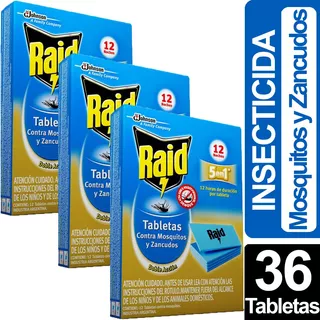 Pack X3 Raid Tableta Mosquitos Y Zancudos 36 Tabletas