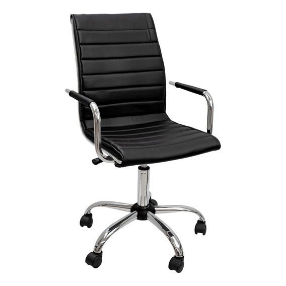 Silla Secretarial Giratoria Sillon De Oficina Base Cromada Color Negro