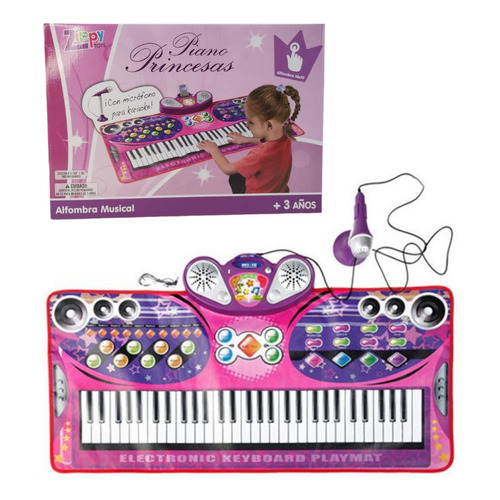 Piano Teclado Alfombra Musical Micrófono Infantil Color Rosa