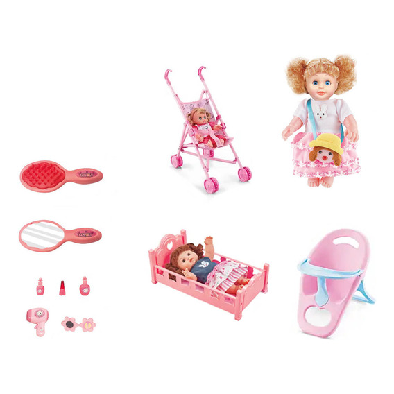 Set De Muñeca 31cm Juguete Cochecito Cuna Silla+ Acc El Rey