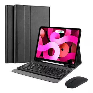 Capa Book + Teclado + Mouse Sem Fio Para Apple iPad 7 8 9 