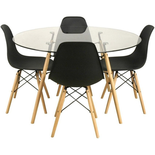 Juego de comedor Más que Sillas Eames color negro con 4 sillas mesa de 120cm de largo máximo x 120cm de ancho x 75cm de alto