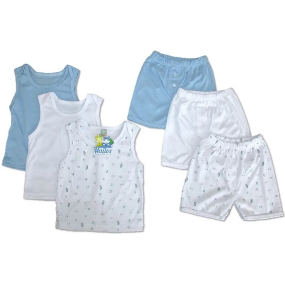 Conjunto Para Bebés 3 Esqueletos Y 3 Short Niña Niño Algodón