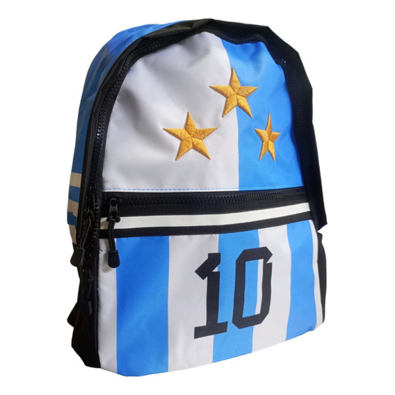 Mochila Escolar Jardín Seleccion Argentina 14 Pulgadas Wabro Color Blanco - Celeste Diseño de la tela Rayado