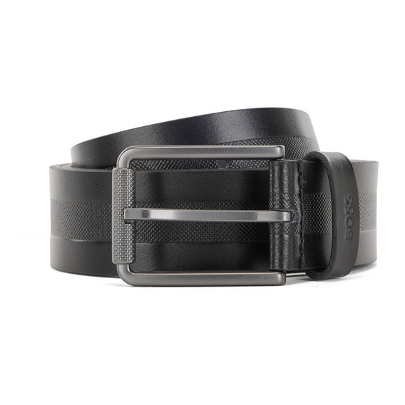 Cinturón De Piel Italiana Con Raya Estructurada Color Negro Diseño de la tela Liso Talla 95
