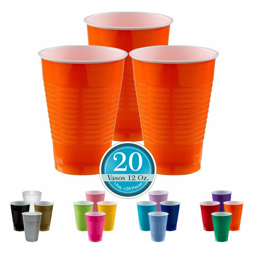 Vaso Desechable Amscan Paq. Con 20 Pzas. Color Naranja