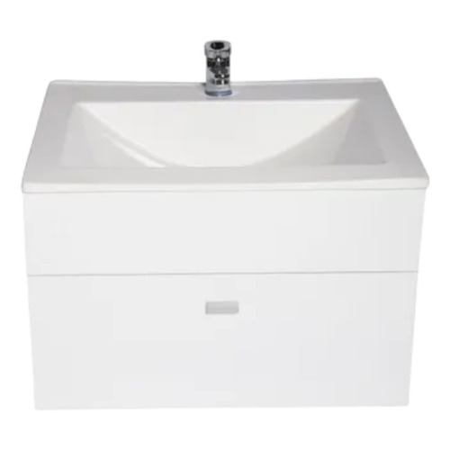 Mueble para baño DF Hogar Colgante de melamina + grifería de 50cm de ancho, 40cm de alto y 37cm de profundidad con bacha y mueble color blanco con un agujero para grifería