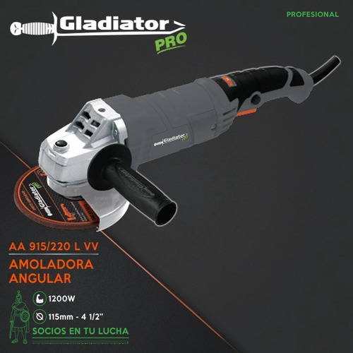 Amoladora Angular Gladiator 115mm 1200w Vel.var. Mango Largo