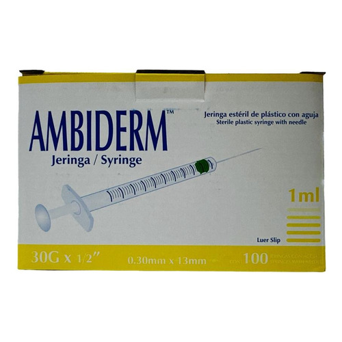 Jeringa Para Insulina 30gx13mm De 1ml Ambiderm Caja/100 Pz Capacidad En Volumen 1 Ml