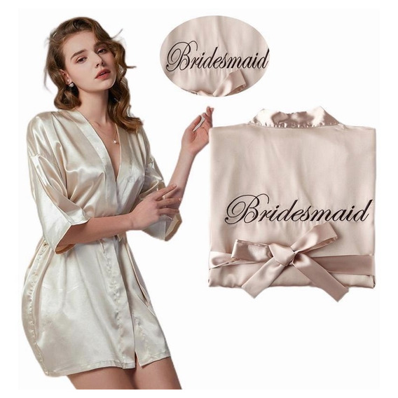 Batas Para Novias , Dama Satin Bordado Bata/camisón