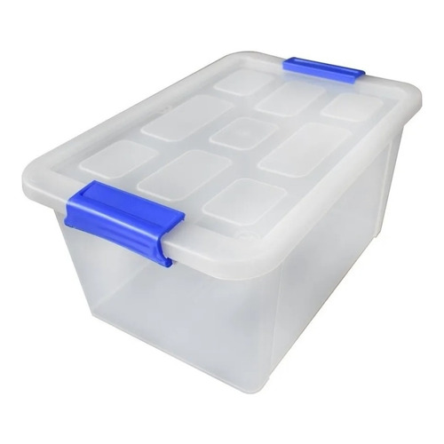 Caja Organizadora De Plastico Transparente 12.5 L Con Tapa Color Azul Liso