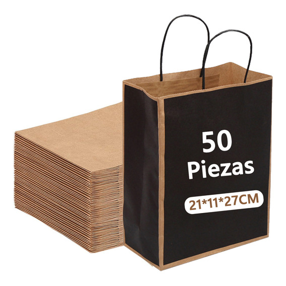 50 Bolsas De Papel Kraft Ecológicas Portátil Decorativas