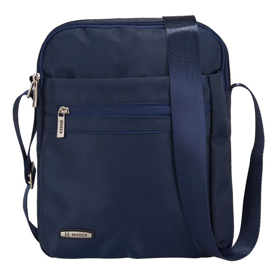 Messenger Huser Hombre H1710 Acabado de los herrajes Niquel Color Azul Correa de hombro Azul Diseño de la tela Liso