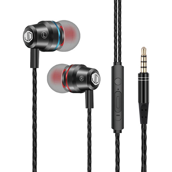 Auriculares Jd Sound Pro In Ear 3.5 Mm Stereo Micrófono Manos Libres Cable 1.2mts Negro