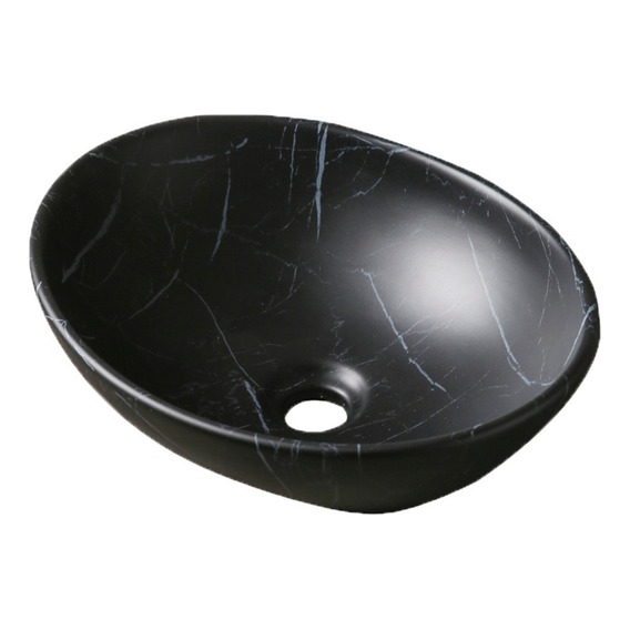 Bacha De Baño Negra Marmolada Mate Oval 41x33x14cm Color Negro