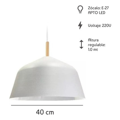 Colgante Campana 40cm Blanca Con Madera Apto Led E27 Fz