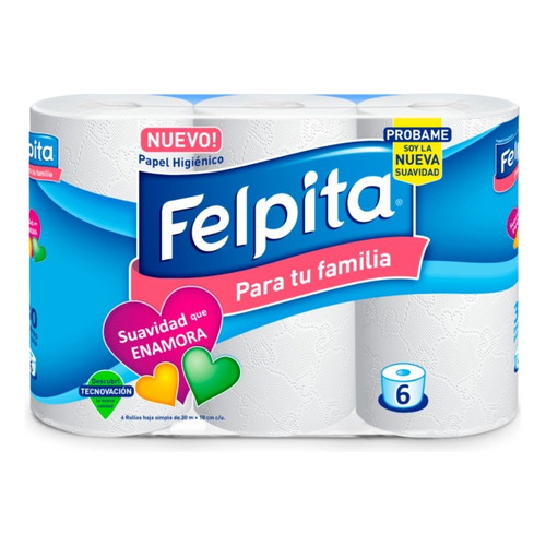 Papel higiénico Felpita Suavidad Que Enamora simple hoja 30 m de 6 u