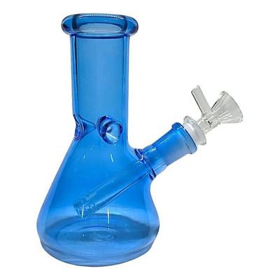 Bong Vidrio Matraz Chico 16cm Para Agua Azul + Bowl Colores