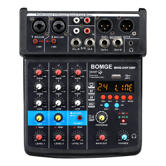 Mezcladora De Dj Bomge 04f D/4 Canales Mp3/usb/bluetooth/48v