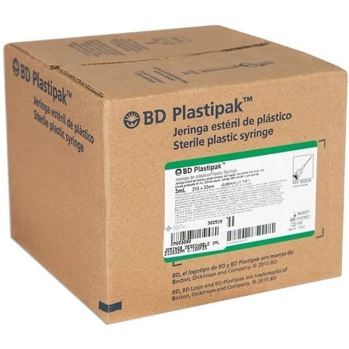 Jeringa Bd Plastipak 3 Ml Aguja Verde 21gx32mm (100 Piezas