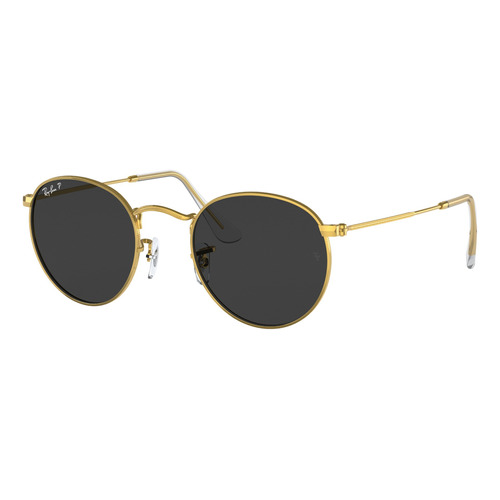 Anteojos de sol polarizados Ray-Ban Round Metal Classic Standard con marco de metal color polished shiny gold, lente black de cristal clásica, varilla polished shiny gold de metal - RB3447