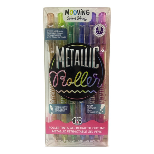 Roller Metallic Tinta Gel Mooving X 6 Colores Color De La Tinta Metalizada