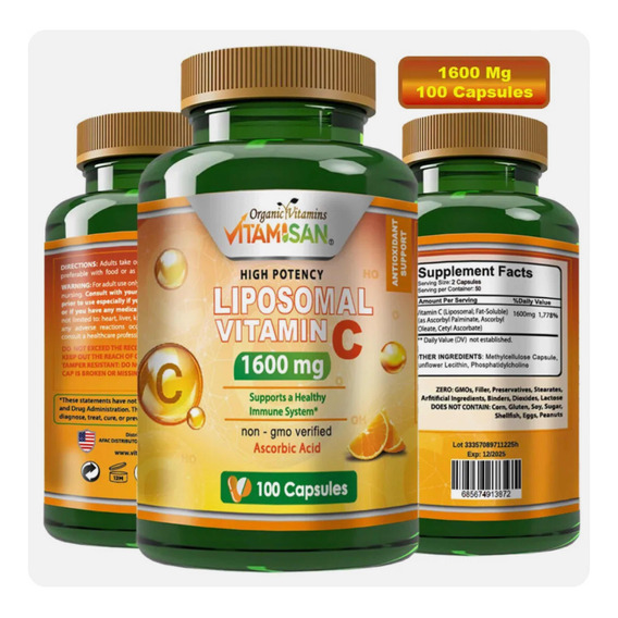 Liposomal Vitamina C X 1600 Mg X 100 Cápsulas Gluten Free Us