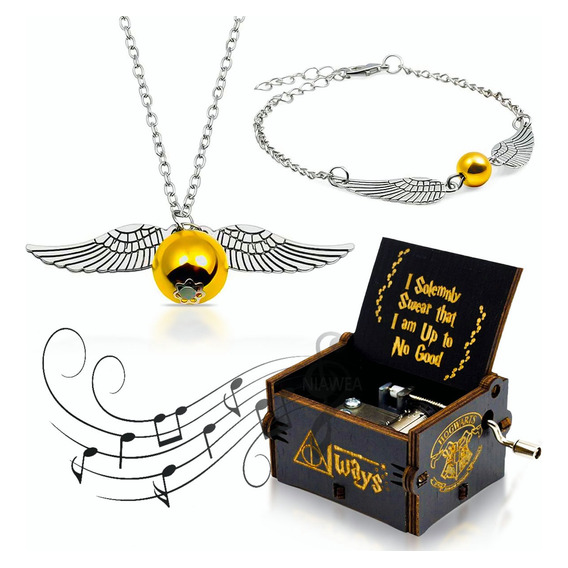 3pz Caja Musical Harry Potter Con Collar Y Pulsera Snitch