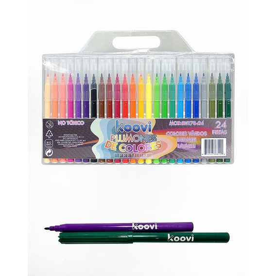 Plumones Escolares Colores Premium Brillantes 24 Pzas Koovi