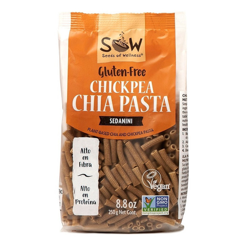 Fideos Sin Gluten De Garbanzo Chia 250g Sedanini - Sow