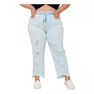 Calça Jeans Mom Plus Size Feminina De Cintura Alta Elegante