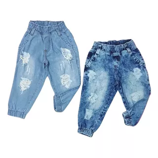 Kit 2 Calças Jeans Jogger Infantil Menina Blogueirinha Luxo