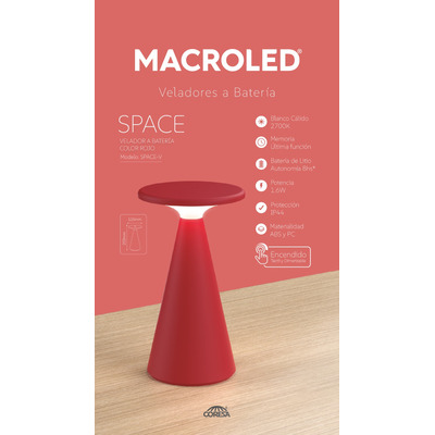 Velador De Mesa Space Rojo Inalámbrica Led Mc