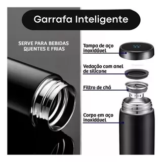 Garrafa Térmica Em Aço Inox Com Termômetro Led Digital 500ml Cor Preto