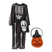 Disfraz Halloween Esqueleto C/ Mascara Y Caramelera Calabaza