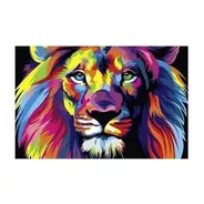 Quadro Decorativo Abstrato Leão Colorido De Judá Pequeno A4