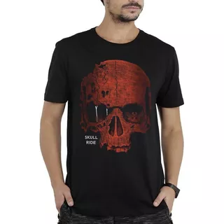 Camiseta Caveira Skull Red Black Camisa Preta Banda Rock