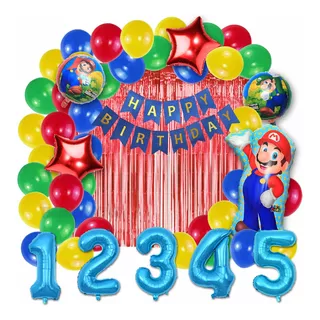 Kit Globos Feliz Cumpleaño Decoración Para Mario Bros Fiesta