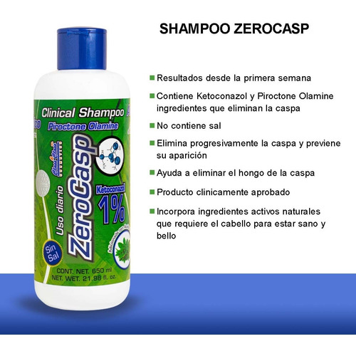 Shampoo Anticaspa Sin Sal Zerocasp Con Ketoconazol 1% 650ml