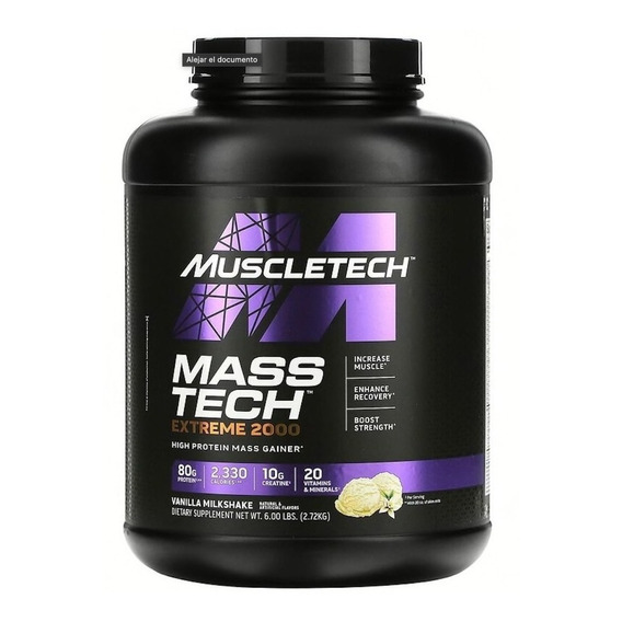 Suplemento en polvo MuscleTech  Mass-Tech Extreme 2000 sabor vanilla milkshake en pote de 2.72kg