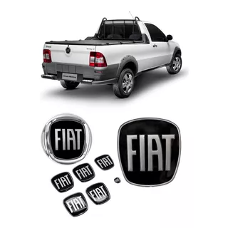 Kit 8 Emblemas Fiat Preto Strada Working 1.4 Cd