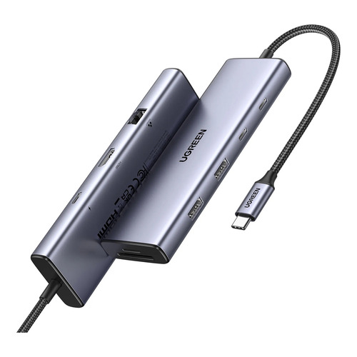 Hub adaptador Ugreen 9 en 1 para USB-C 4k-60 Hz + puerto DP gris